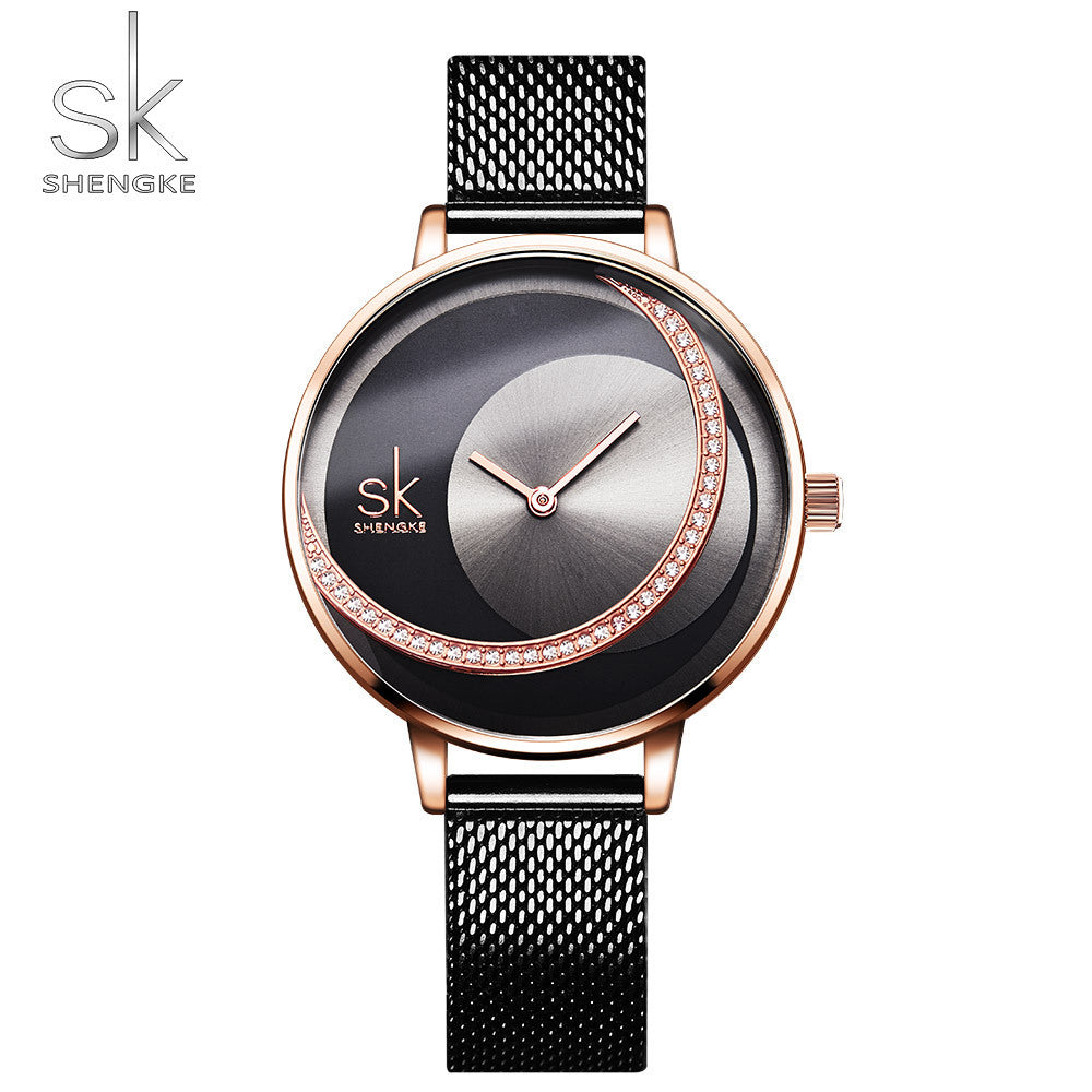 SK Women’s Quartz Watch – Diamond Waterproof Classic Strap Fashion Wristwatch