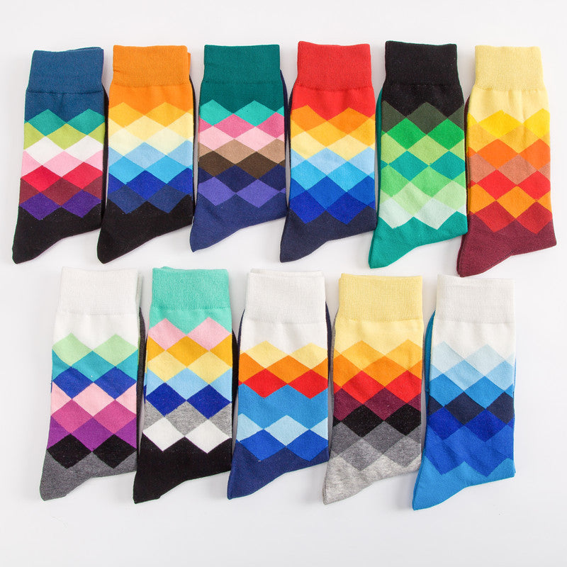 Men’s Cotton Mid-Tube Socks – Breathable Striped & Plaid Casual Socks (41-46)