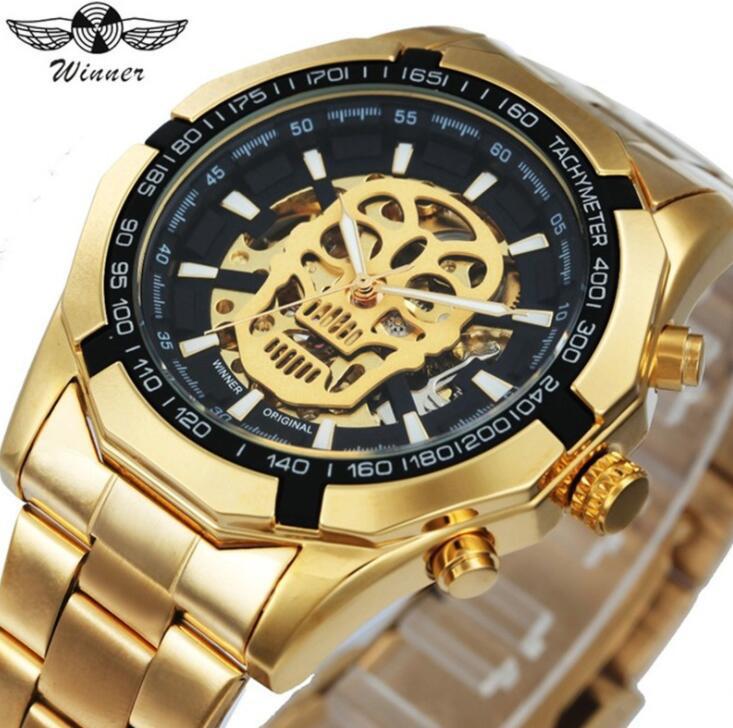 T-WINNER Skull Skeleton Mechanical Watch for Men – Luminous Hollow Dial Timepiece