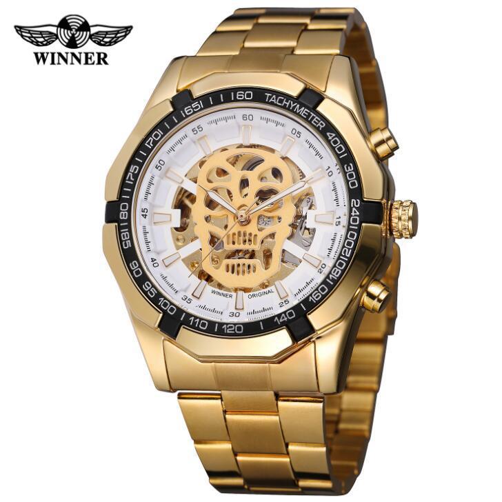T-WINNER Skull Skeleton Mechanical Watch for Men – Luminous Hollow Dial Timepiece