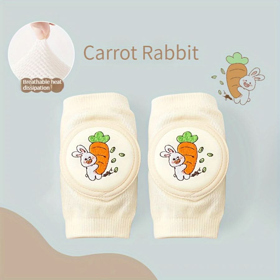 2pcs Baby Knee Pads with Cute Animal Embroidery - Soft, Breathable Anti-Slip