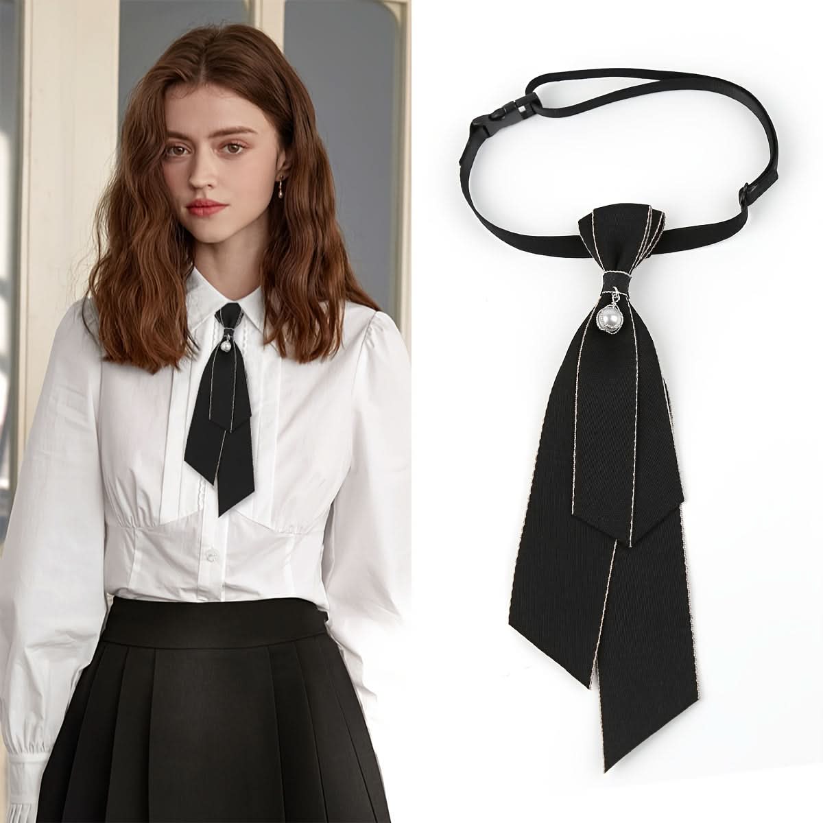 Women's Pearl Bowtie Faux Collar Accessory