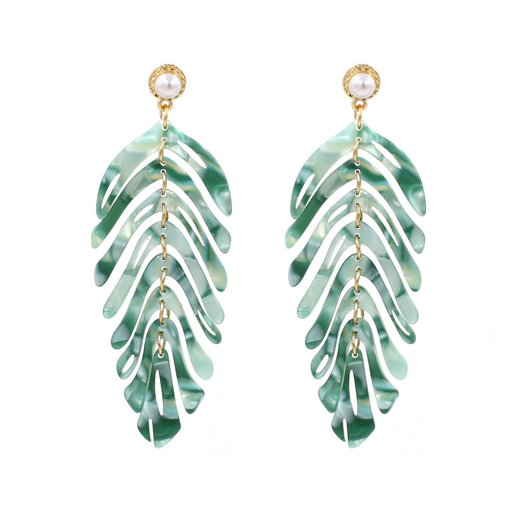 Acrylic Leaf Tassel Earrings for Women – Stylish Floral Statement Jewelry