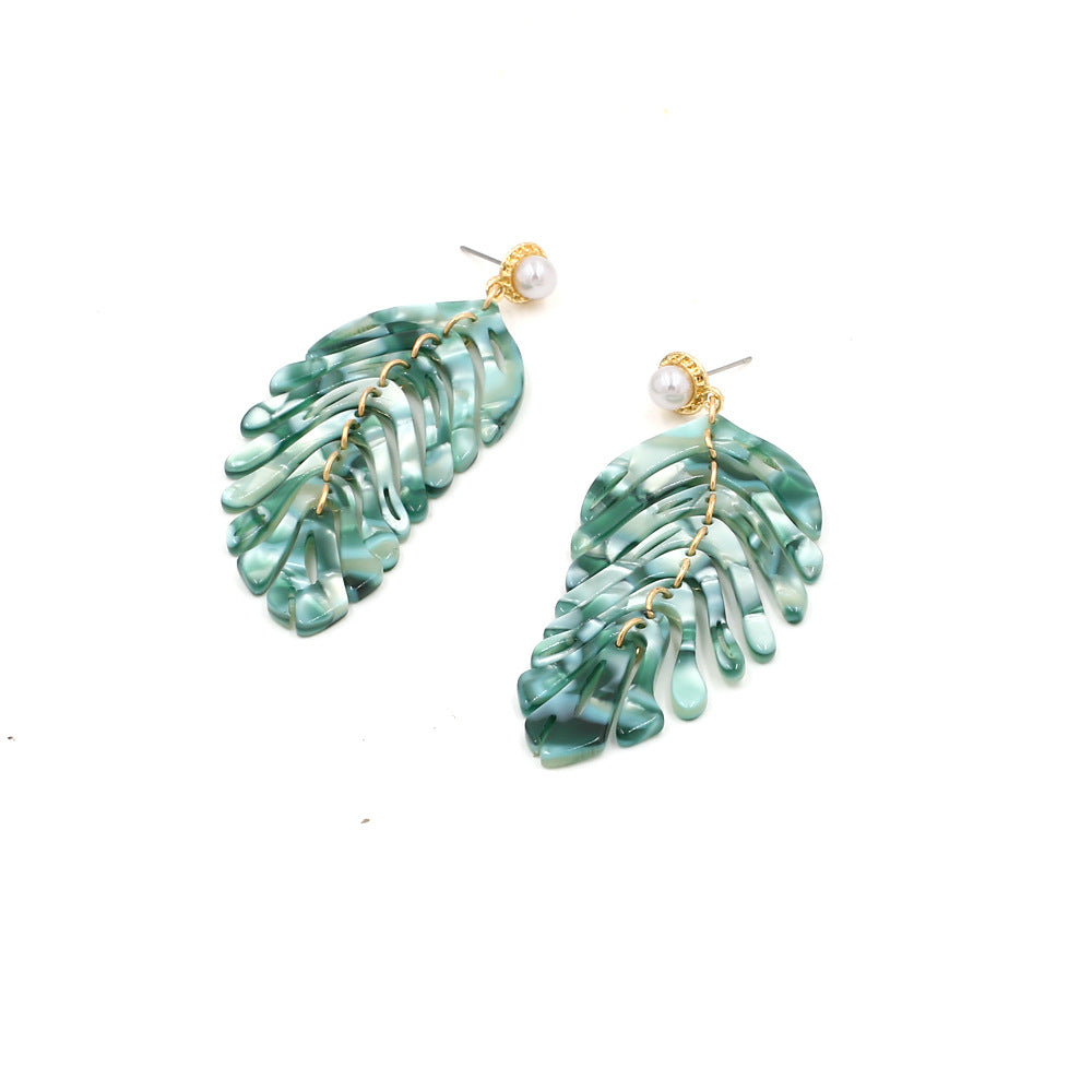 Acrylic Leaf Tassel Earrings for Women – Stylish Floral Statement Jewelry