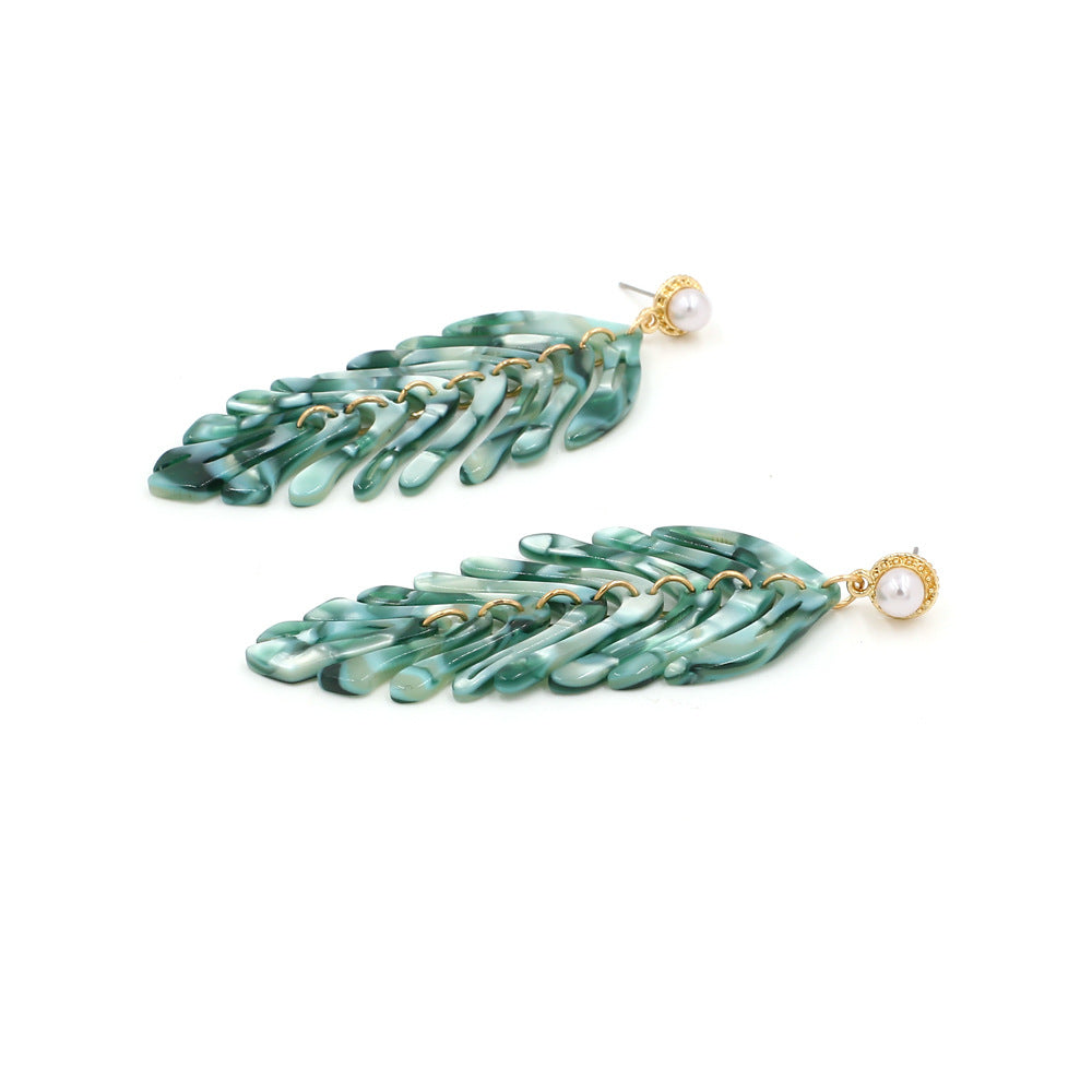 Acrylic Leaf Tassel Earrings for Women – Stylish Floral Statement Jewelry