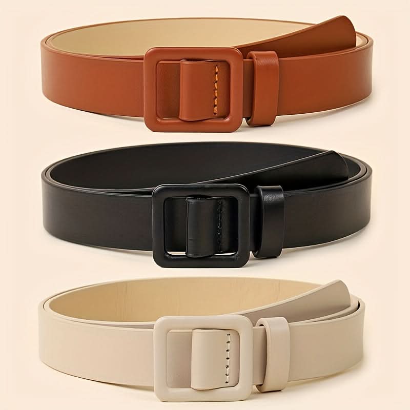 Vintage PU Leather Belt - Square Buckle Design
