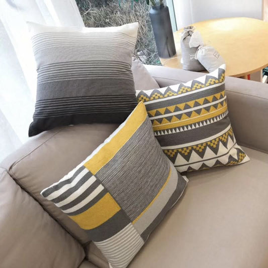 Geometric Pillow - Irregular Yellow Striped Sofa Cushion with Core