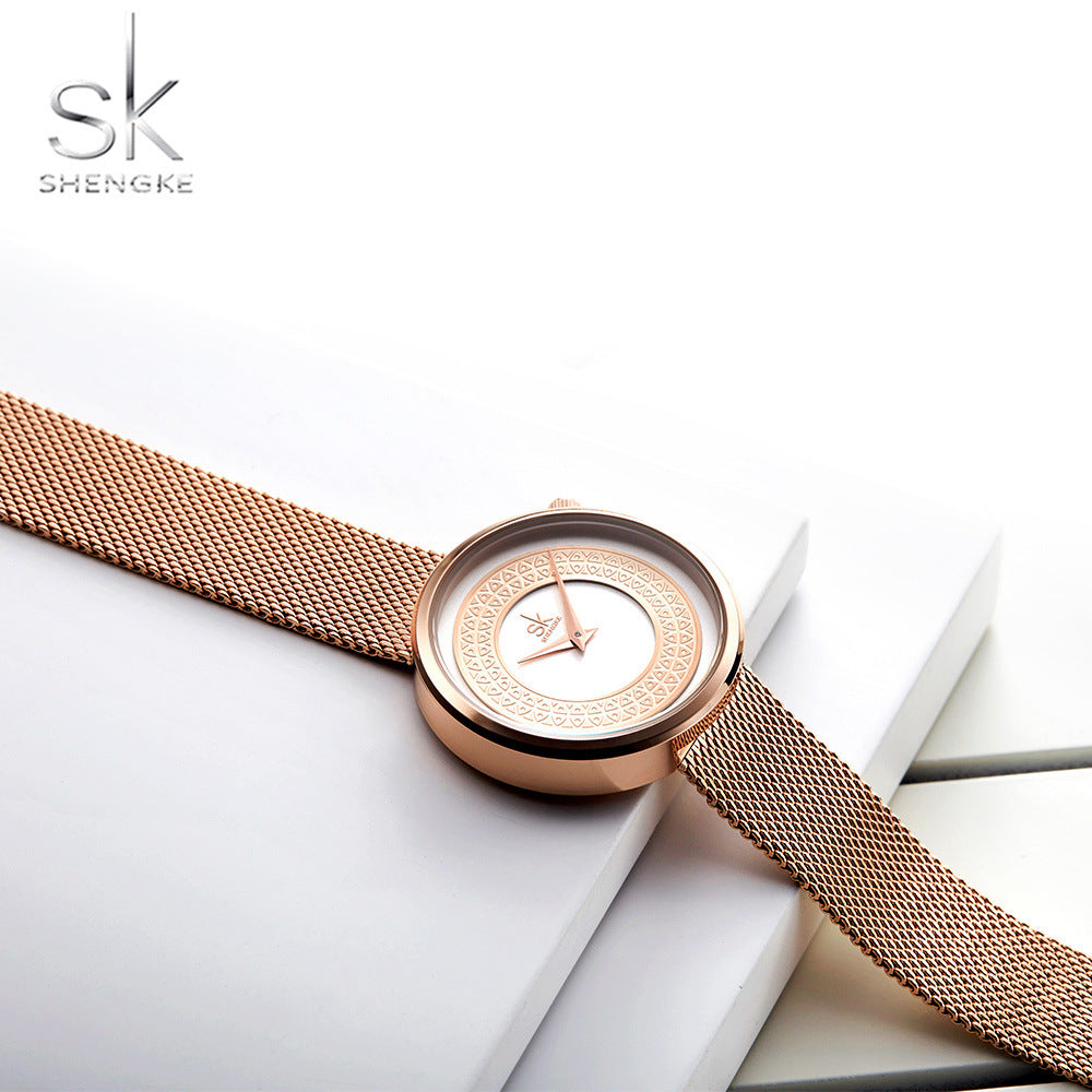 SK Women’s Quartz Watch – Light Luxury Stainless Steel Waterproof Fashion Timepiece