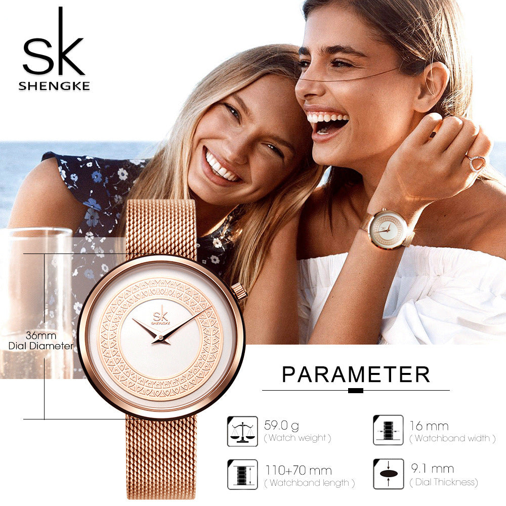 SK Women’s Quartz Watch – Light Luxury Stainless Steel Waterproof Fashion Timepiece