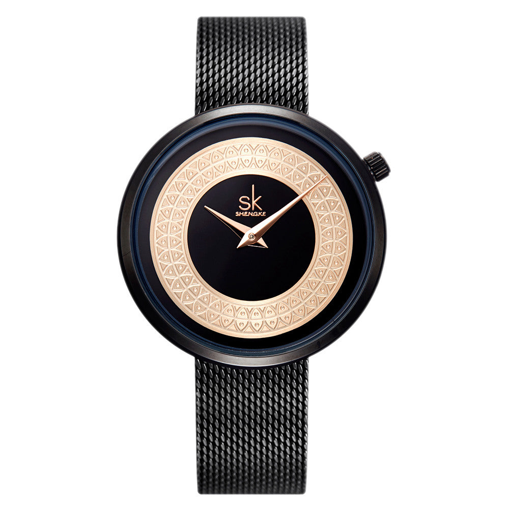 SK Women’s Quartz Watch – Light Luxury Stainless Steel Waterproof Fashion Timepiece