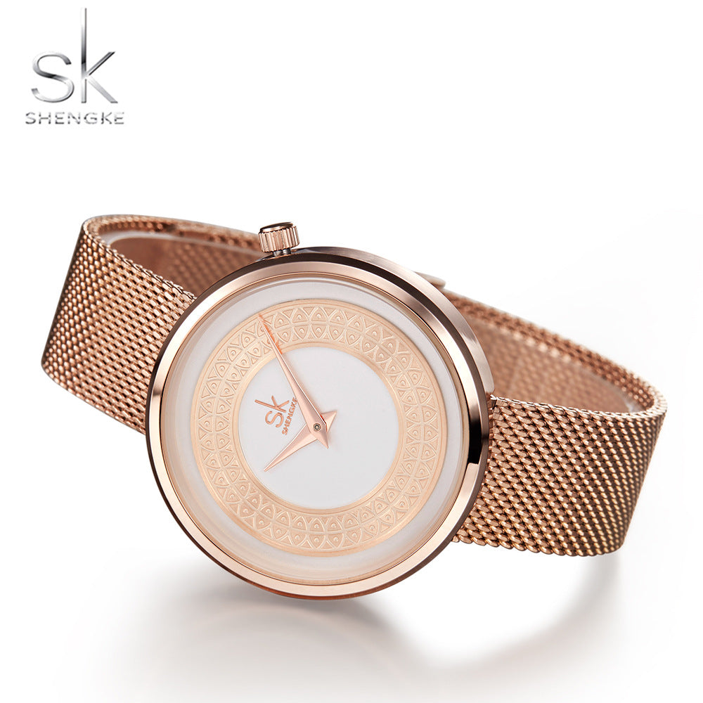 SK Women’s Quartz Watch – Light Luxury Stainless Steel Waterproof Fashion Timepiece