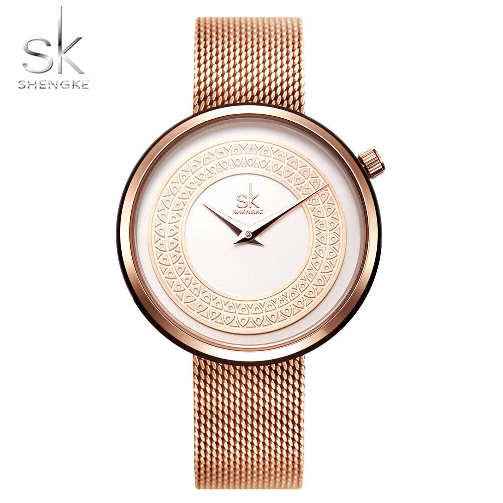 SK Women’s Quartz Watch – Light Luxury Stainless Steel Waterproof Fashion Timepiece