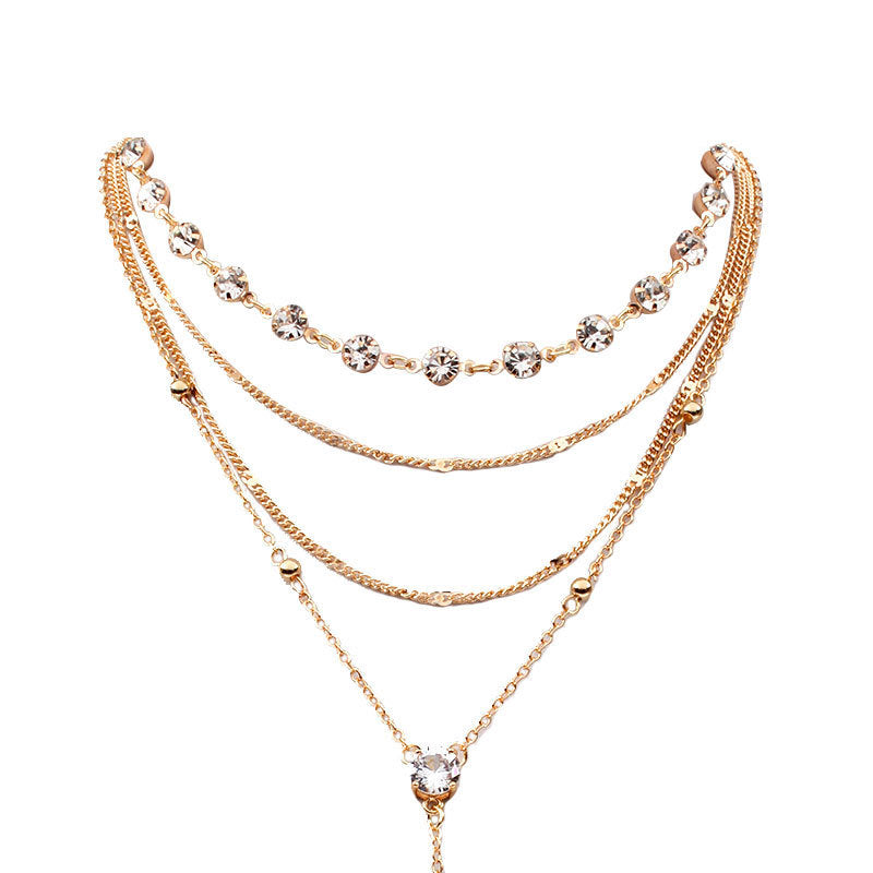 Elegant Layered Tassel Rhinestone Necklace for Women – Y-Shaped Statement Jewelry