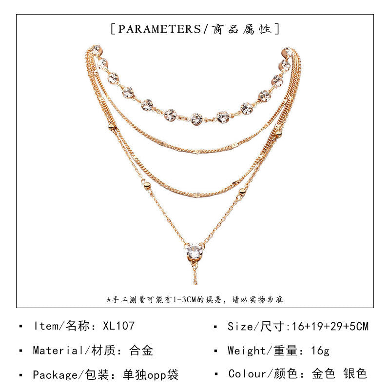 Elegant Layered Tassel Rhinestone Necklace for Women – Y-Shaped Statement Jewelry
