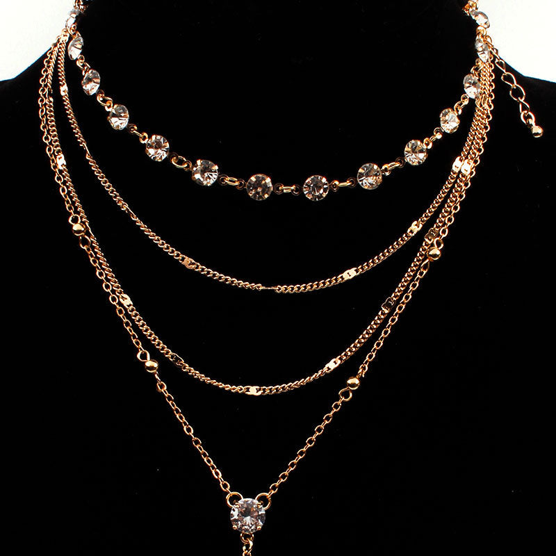 Elegant Layered Tassel Rhinestone Necklace for Women – Y-Shaped Statement Jewelry