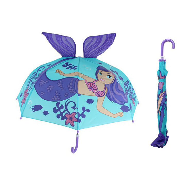 Kids Cartoon Umbrella with 3D Ears – Ultra-Light Fiberglass, Ages 2–7