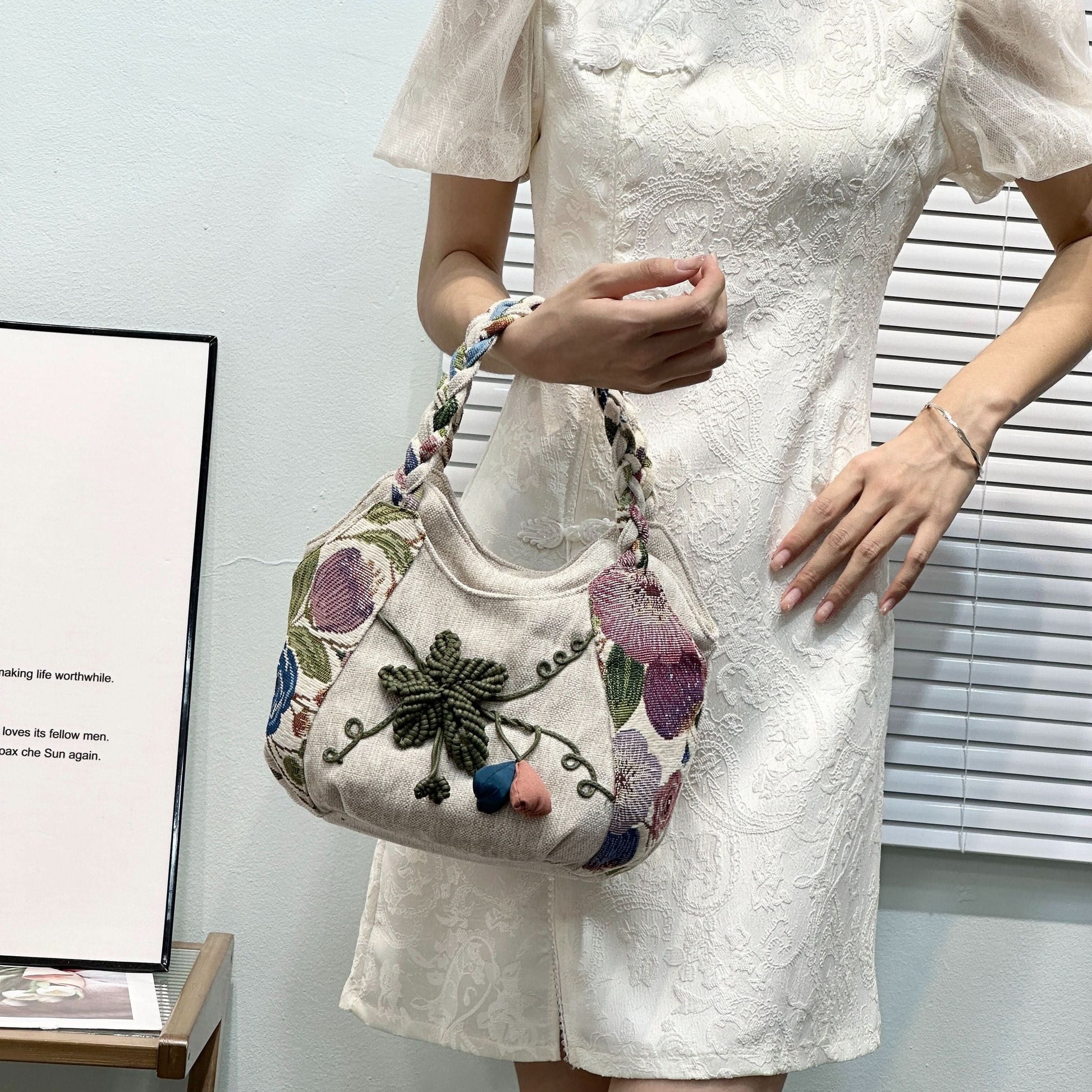 Bohemian Fabric Handbag – Vibrant Floral, Foldable Design