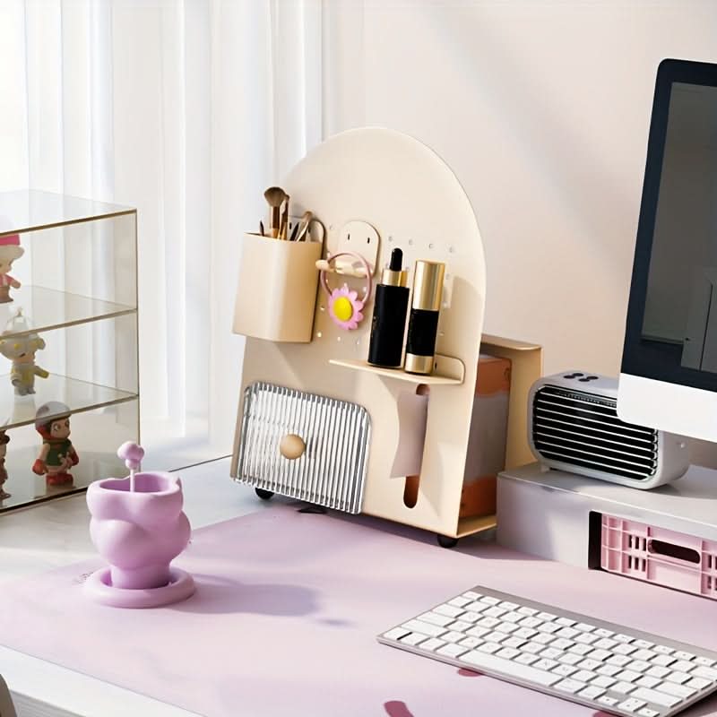Desktop Organizer Set with Shelf and Acrylic Drawer, Multifunctional Iron Holder