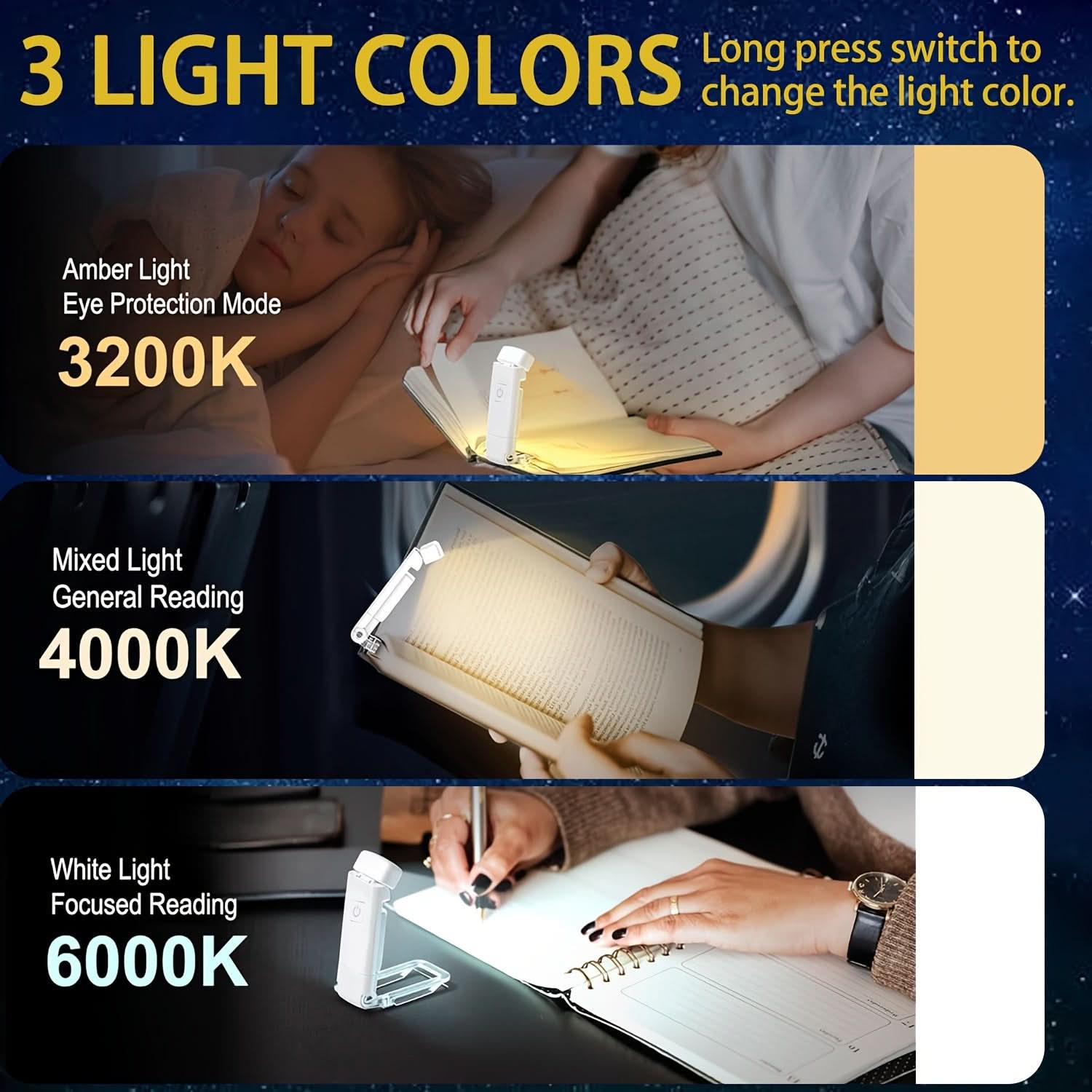 Compact USB Rechargeable Reading Light with Clip