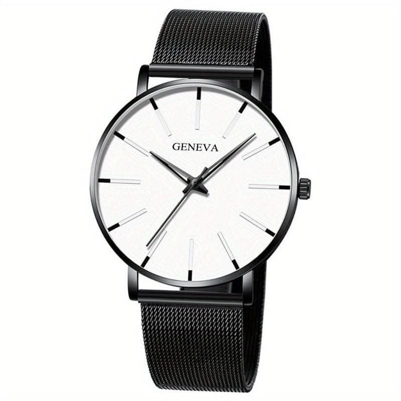 Minimalist Men's Fashion Ultra Thin Watch with Stainless Steel Mesh Belt