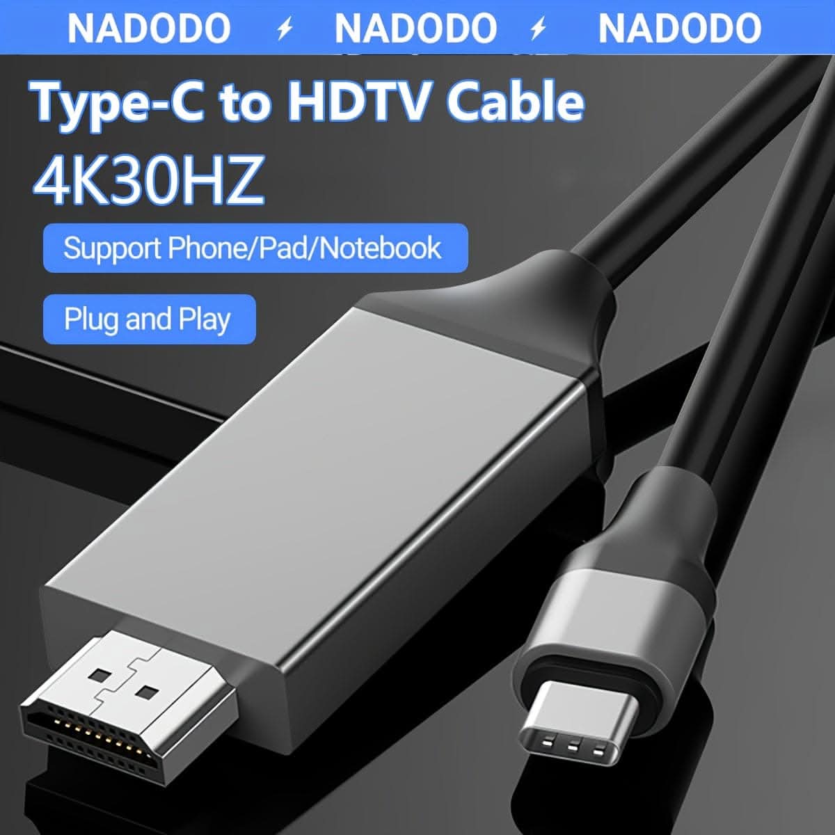NADODO USB-C to HDTV Cable – 4K 30Hz, 6.6ft