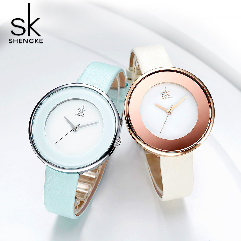 SK Women’s Quartz Watch – Simple Leather Strap, 30M Waterproof Casual Wristwatch