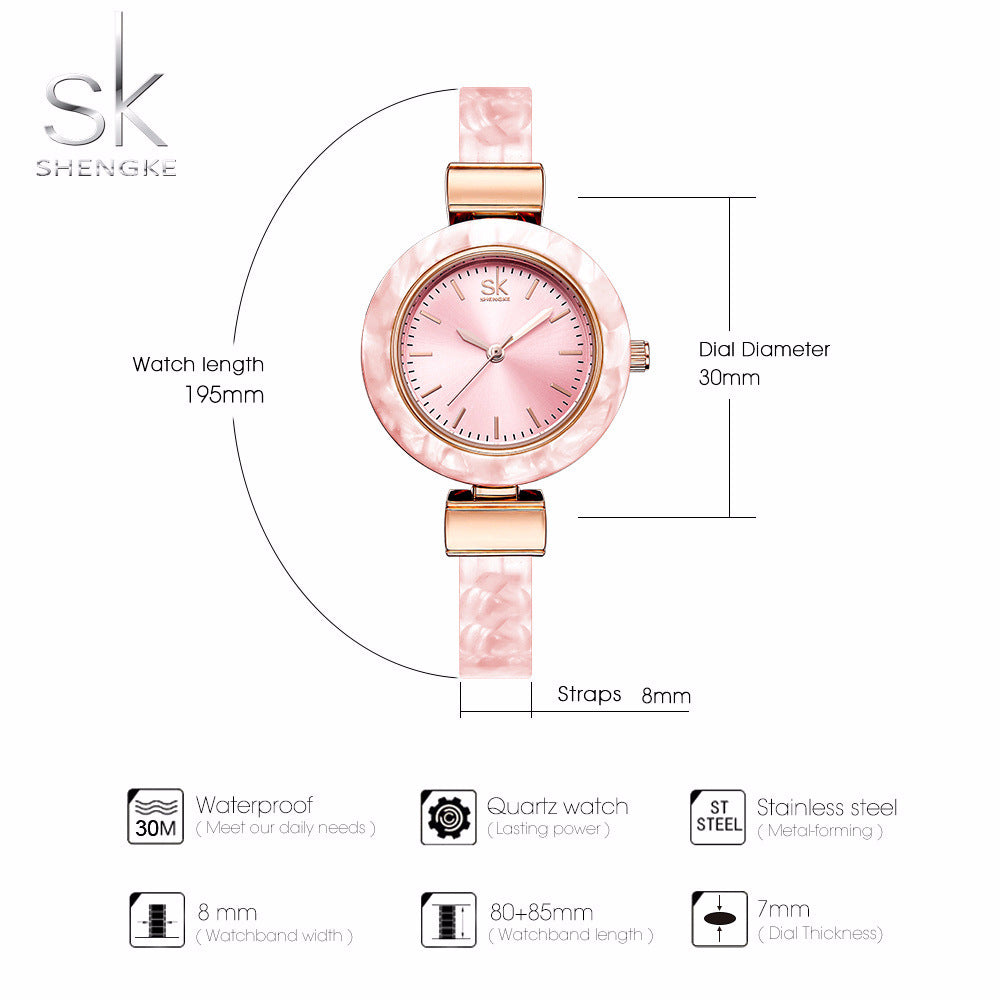 SK Women’s Quartz Watch – Stylish Ceramic Look Waterproof Wristwatch with Alloy Strap