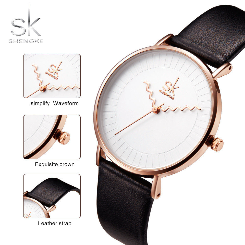 SK Women’s Quartz Watch – Fashion PU Leather Strap, Waterproof Casual Wristwatch
