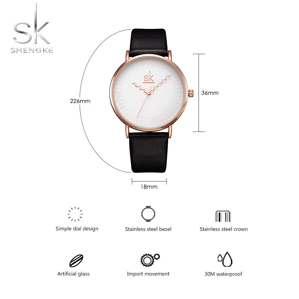 SK Women’s Quartz Watch – Fashion PU Leather Strap, Waterproof Casual Wristwatch