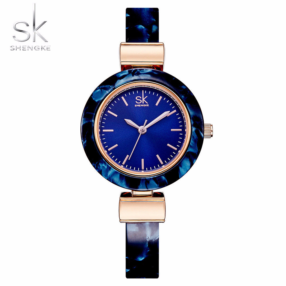 SK Women’s Quartz Watch – Stylish Ceramic Look Waterproof Wristwatch with Alloy Strap