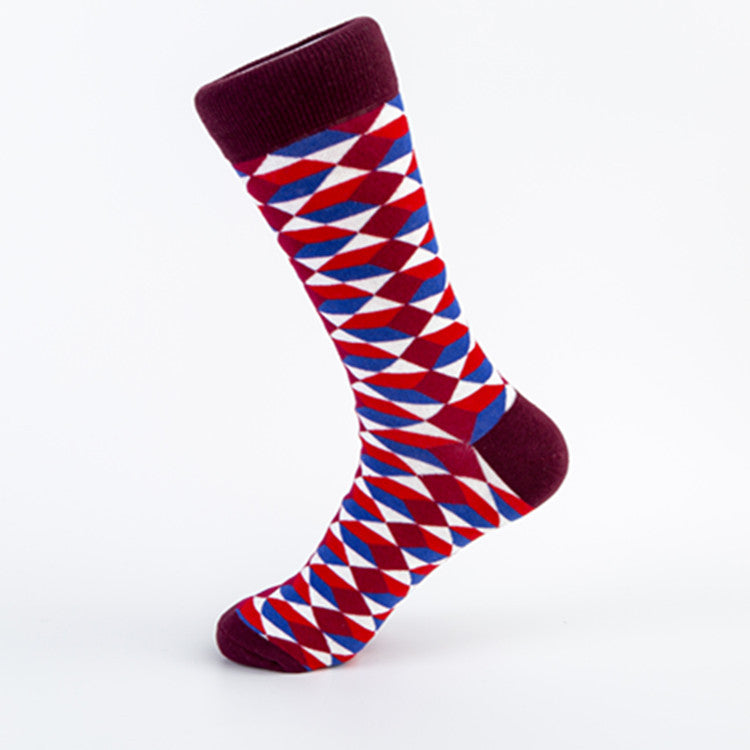 Unisex Cotton Crew Socks – British Style Geometric Pattern Casual Socks (40–46)