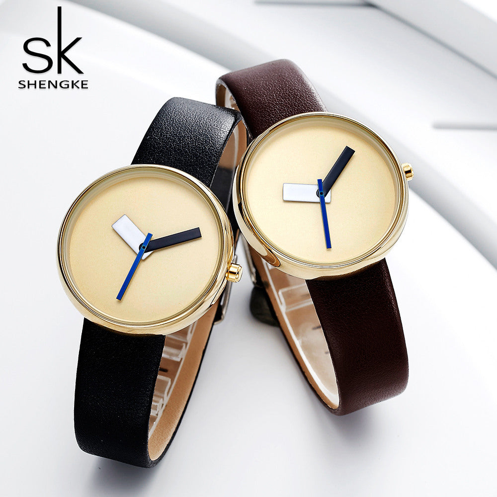SK Women’s Quartz Watch – Simple Waterproof Leather Strap Casual Wristwatch
