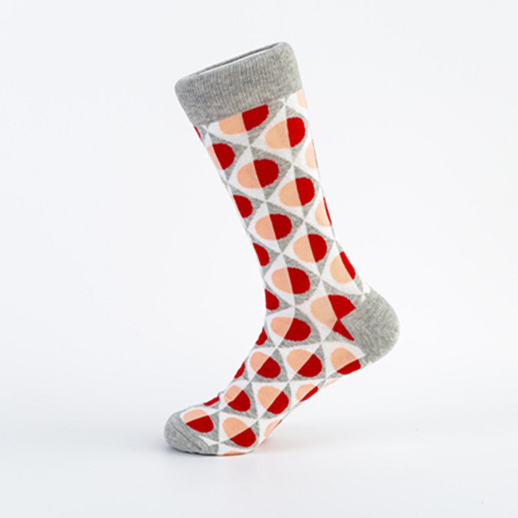 Unisex Cotton Crew Socks – British Style Geometric Pattern Casual Socks (40–46)