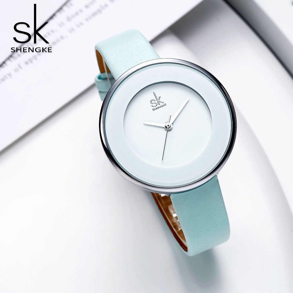 SK Women’s Quartz Watch – Simple Leather Strap, 30M Waterproof Casual Wristwatch