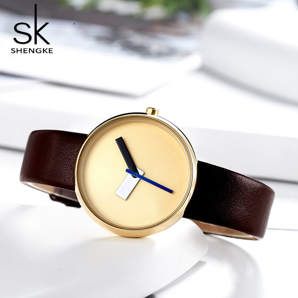SK Women’s Quartz Watch – Simple Waterproof Leather Strap Casual Wristwatch