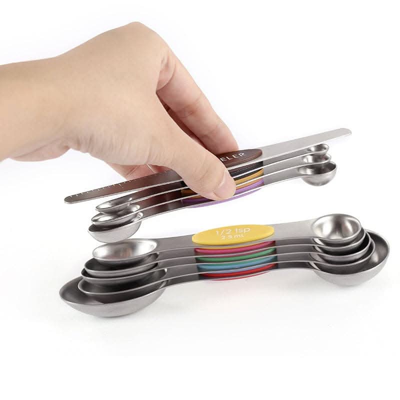 9pcs Stainless Steel Magnetic Measuring Spoons - Dual Sided