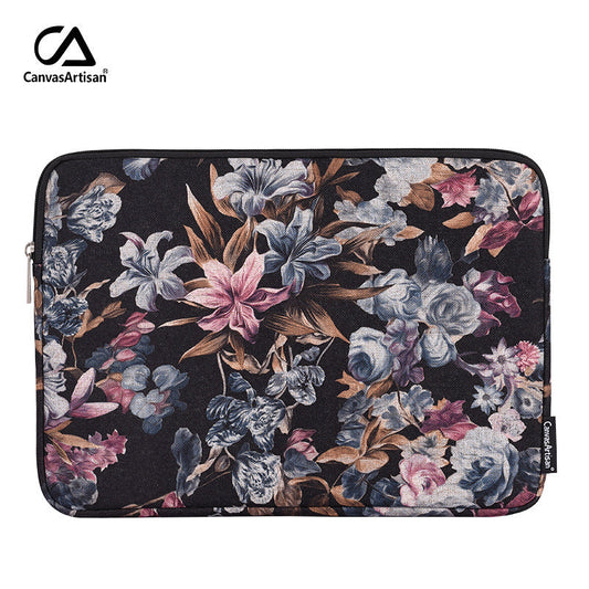 Black Vintage Floral Laptop Sleeve – Shock-Resistant MacBook & More Case for 11–17 Inch Laptops