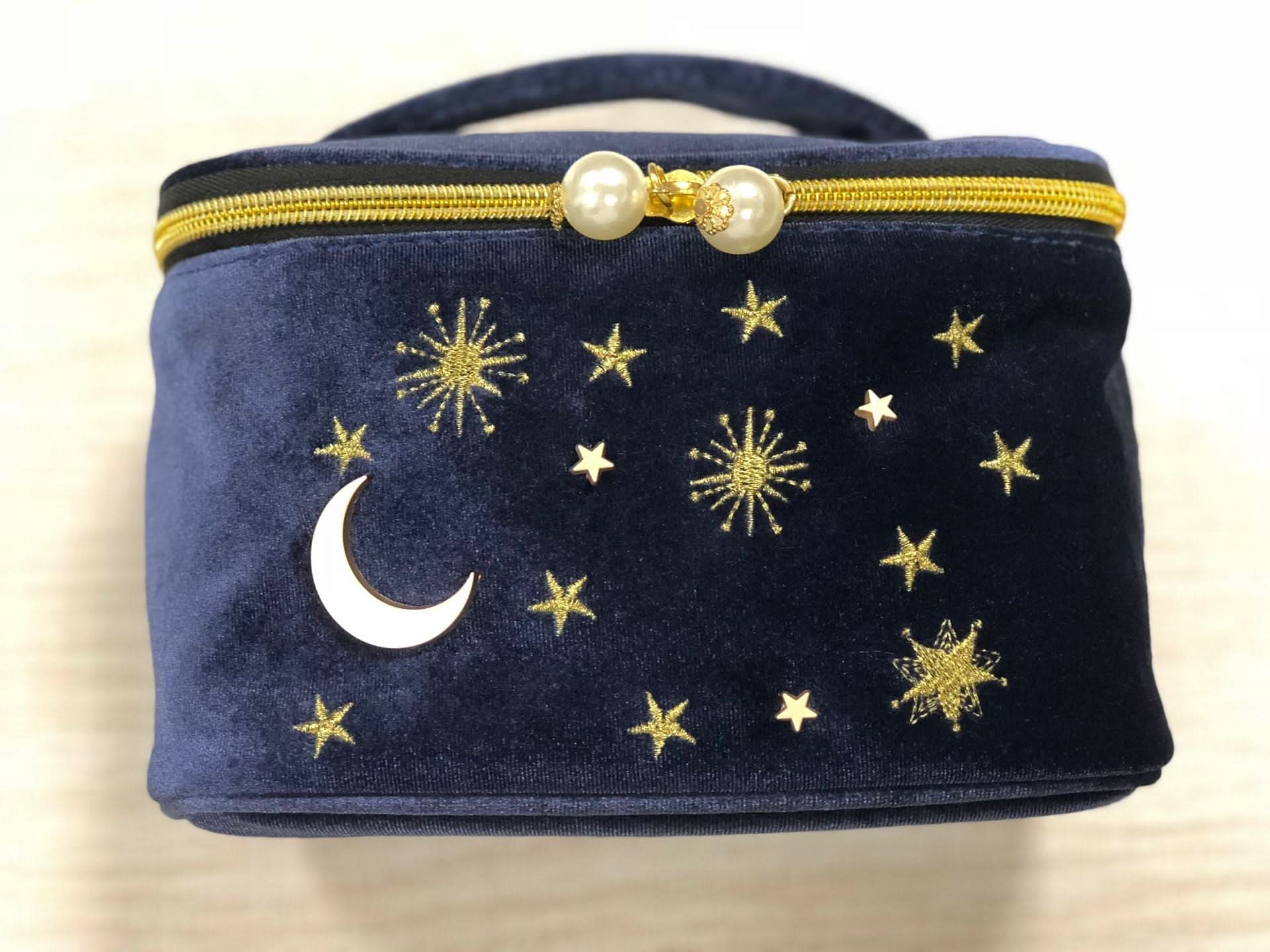 Velvet Tassel Makeup Bag - Large Capacity with Star and Moon Embroidery