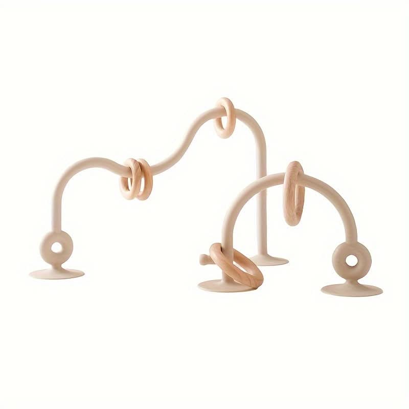 Silicone Suction Baby Arch Toy with Wooden Rings