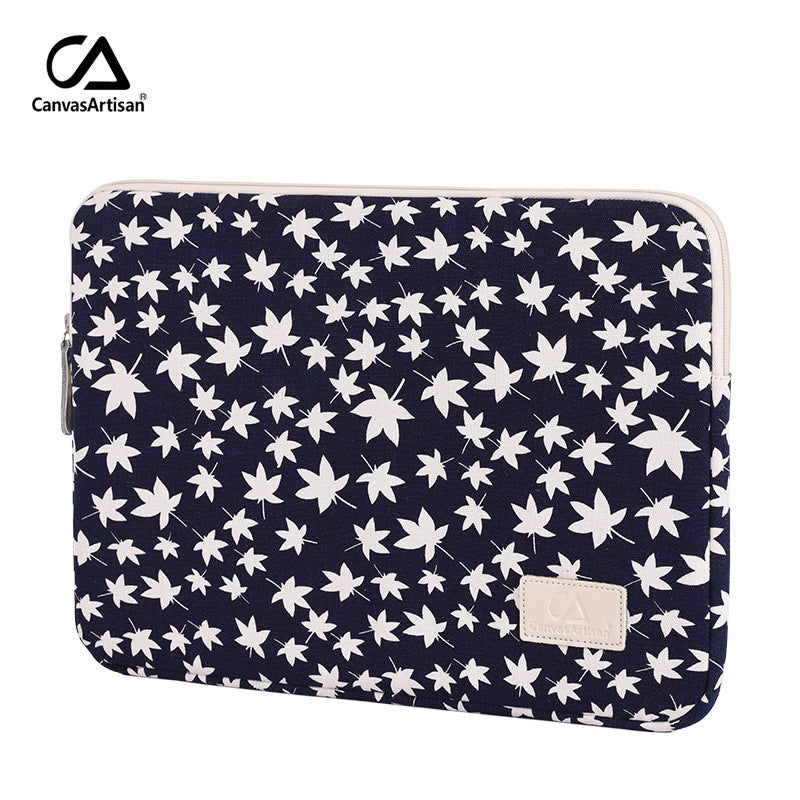 White Maple Leaf Laptop Sleeve – Canvas Shock-Resistant Case for 11–15 Inch Laptops