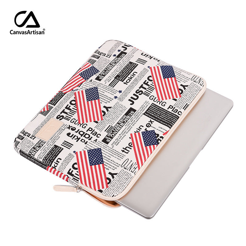 Canvas Laptop Sleeve with American Flag Print – Protective Case for MacBook & More