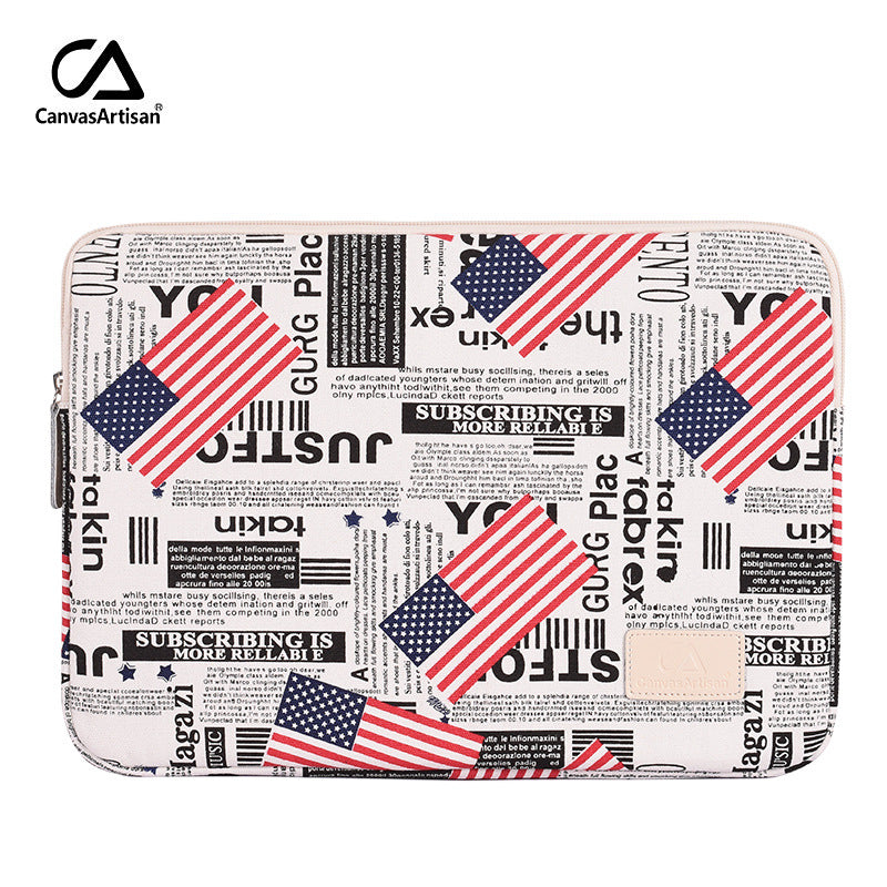 Canvas Laptop Sleeve with American Flag Print – Protective Case for MacBook & More