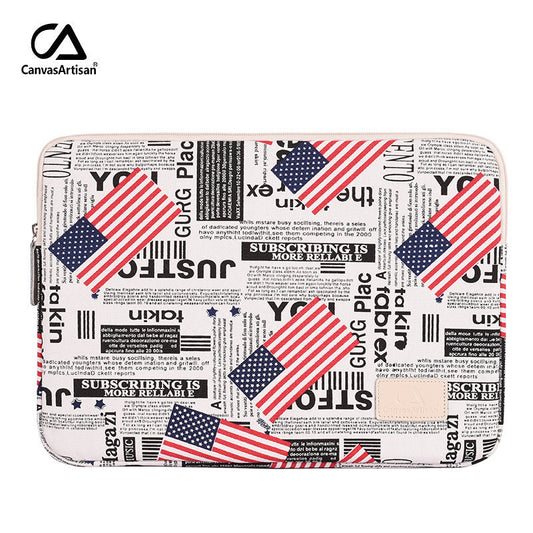 Canvas Laptop Sleeve with American Flag Print – Protective Case for MacBook & More