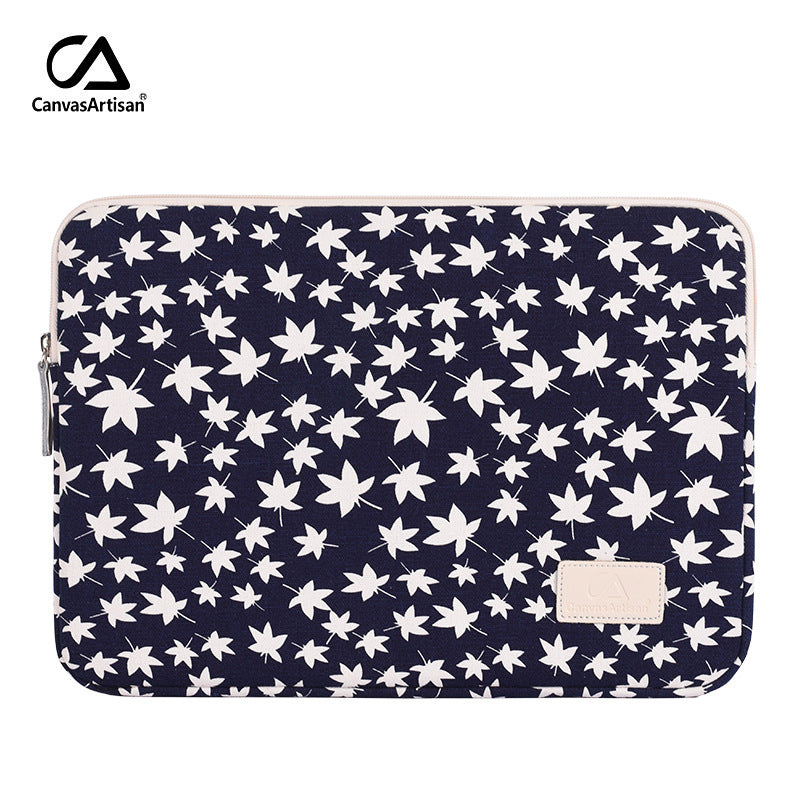 White Maple Leaf Laptop Sleeve – Canvas Shock-Resistant Case for 11–15 Inch Laptops