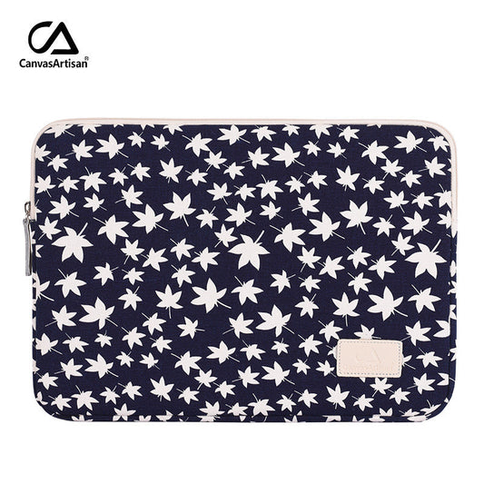 White Maple Leaf Laptop Sleeve – Canvas Shock-Resistant Case for 11–15 Inch Laptops