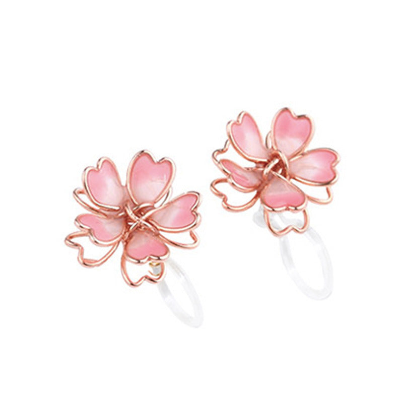 Cherry Blossom Resin Earrings – Pastoral Floral Clip-On Jewelry