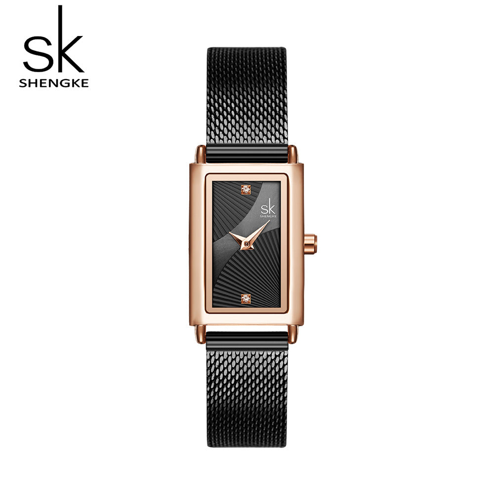 SK Women’s Square Quartz Watch – Stainless Steel Strap, Slim Business Style Timepiece
