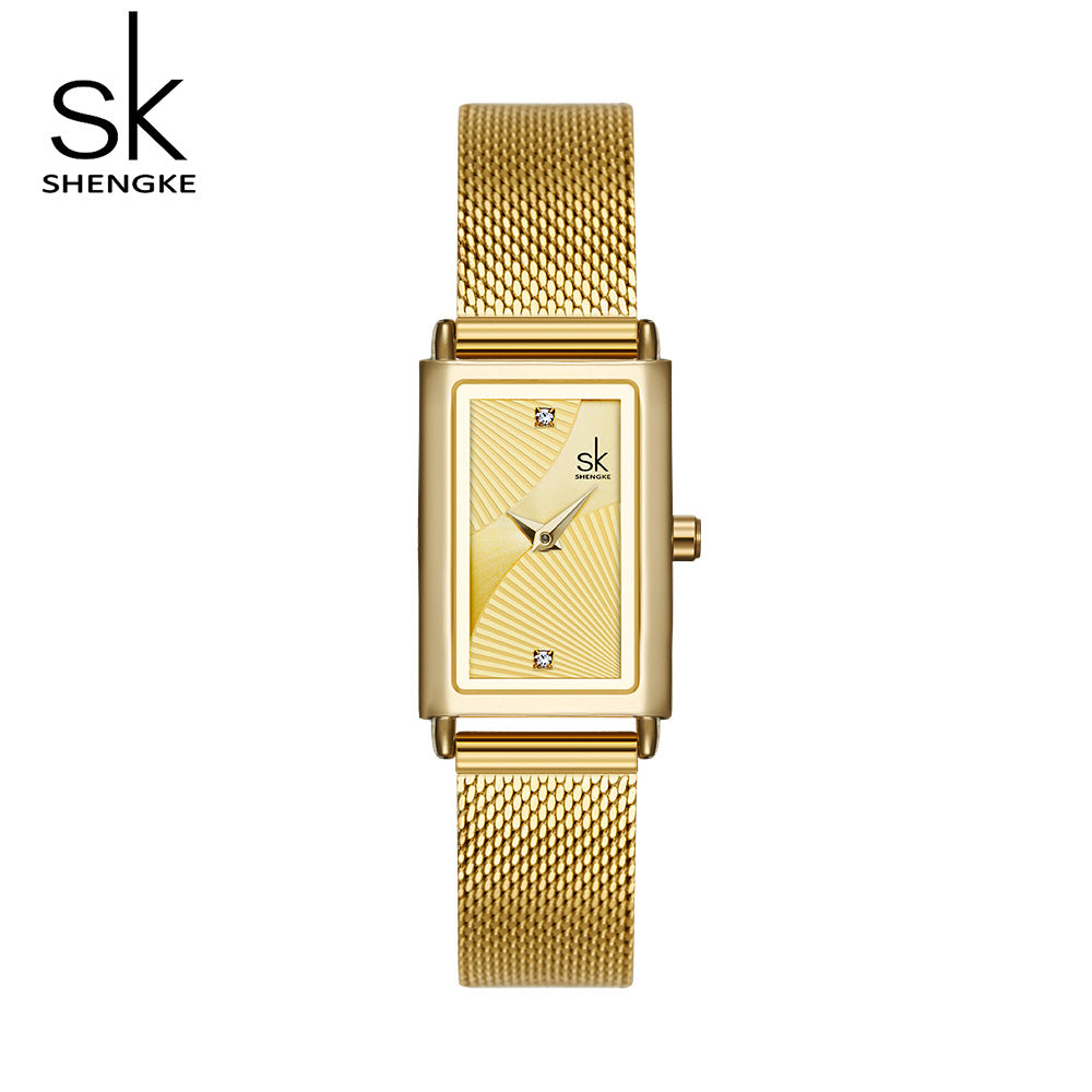 SK Women’s Square Quartz Watch – Stainless Steel Strap, Slim Business Style Timepiece