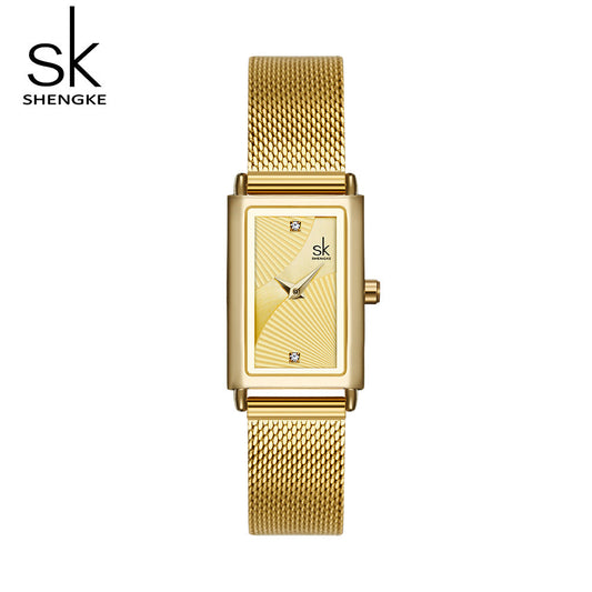 SK Women’s Square Quartz Watch – Stainless Steel Strap, Slim Business Style Timepiece
