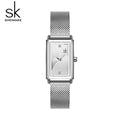 SK Women’s Square Quartz Watch – Stainless Steel Strap, Slim Business Style Timepiece